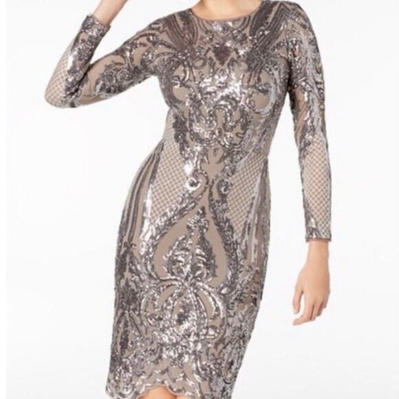 Betsy & Adam Sequin Bodycon Cocktail Dress Size 2 teal glam knee high long - Picture 12 of 16